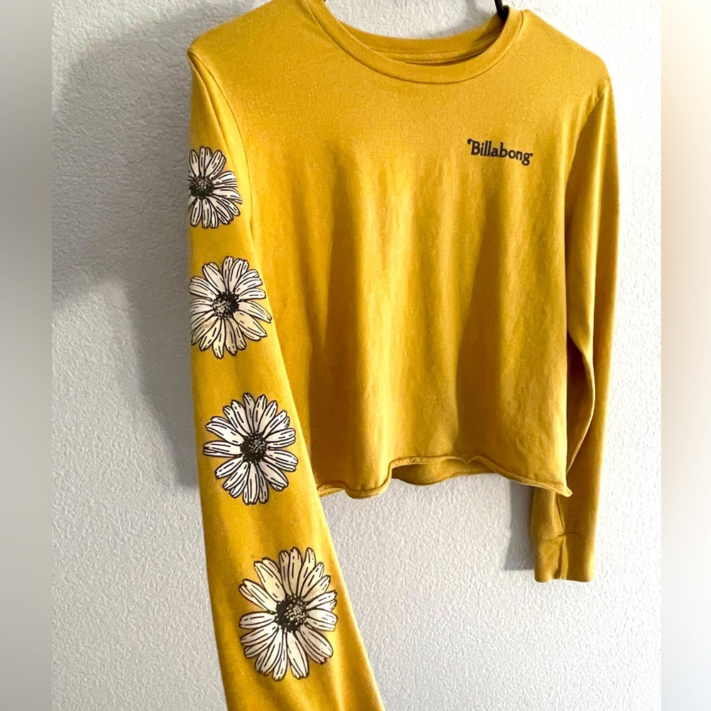 Billabong yellow cropped long sleeve with flower sleeves size small